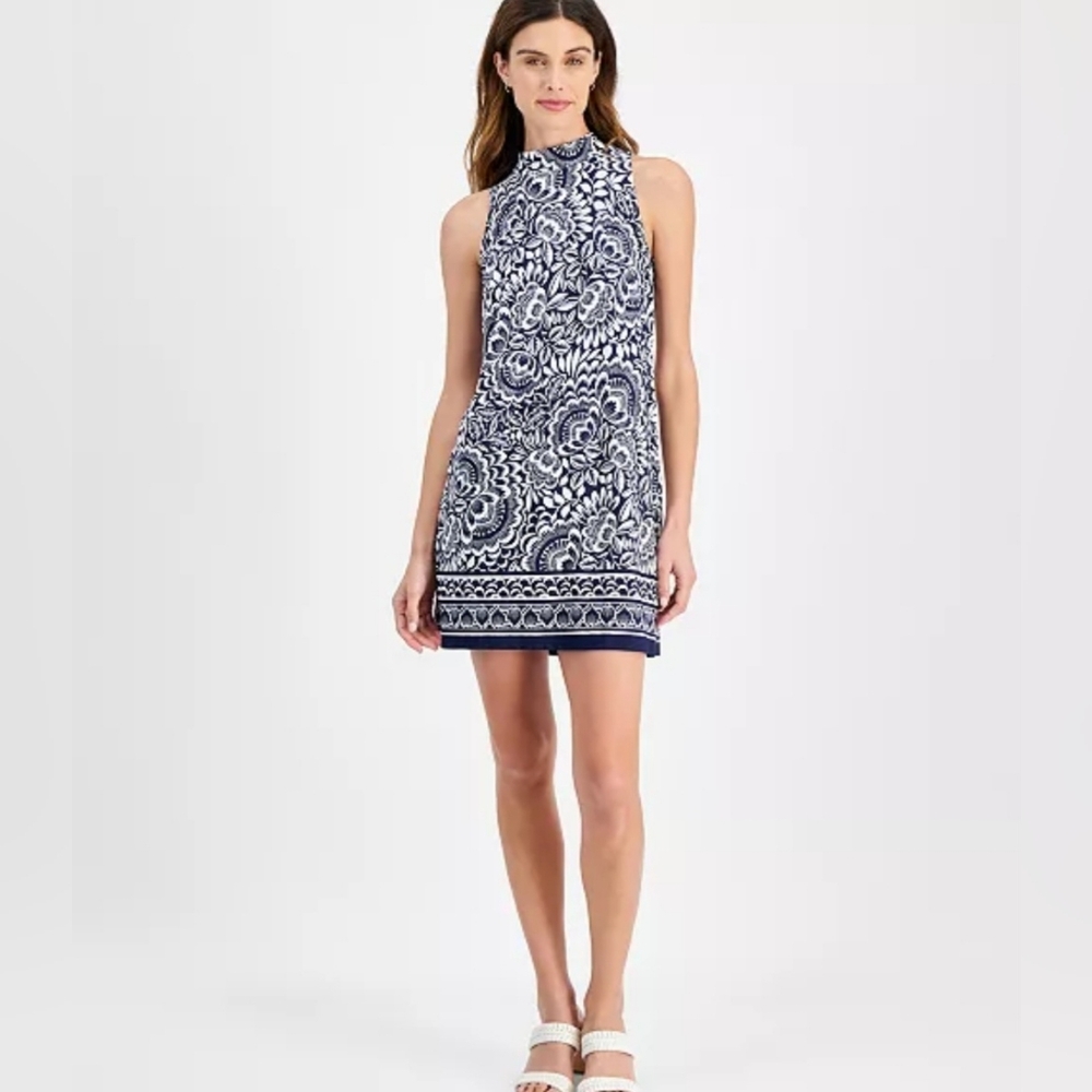 Robbie Bee Blue and White Floral Mini Dress